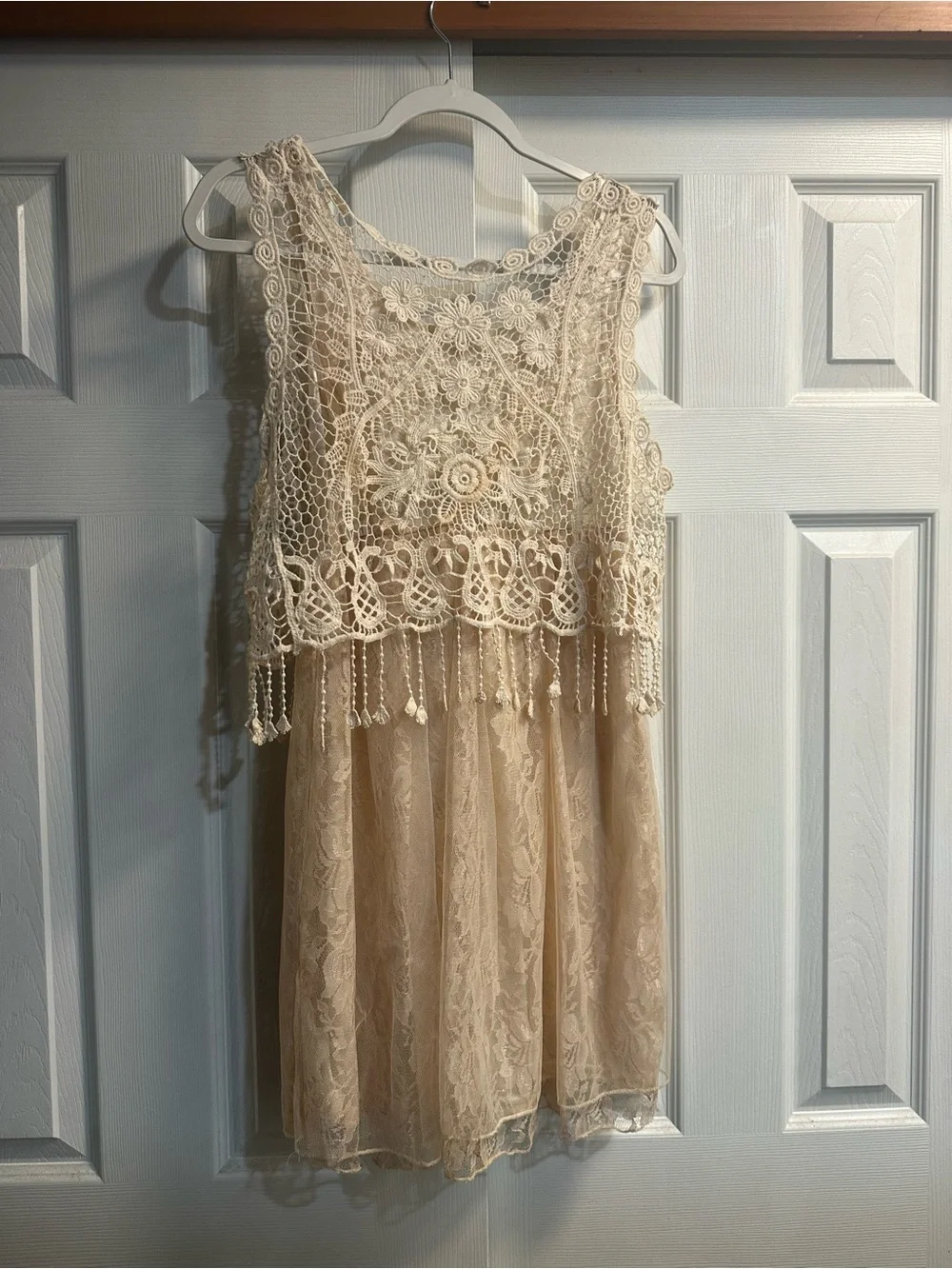 Pretty Angel Cream Lace Crochet Tank Dress